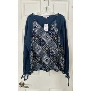 NEW Suzanne Betro Weekend women’s navy pattern shirt top 2X XXL 2XL